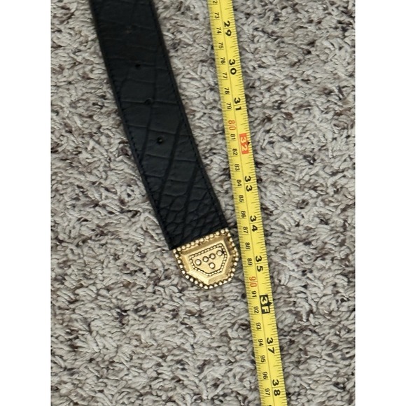 Vintage 90s Dana Buchman Italy Black Alligator Embossed Leather Gold Belt 28 main image 11